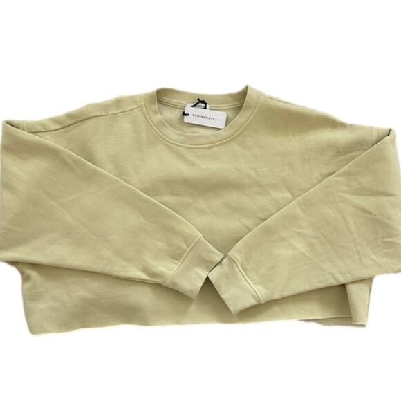 WeWoreWhat Cropped Crewneck Activewear Sweatshirt Raw Hem Zwy Hay Yellow Size L - Picture 5 of 11